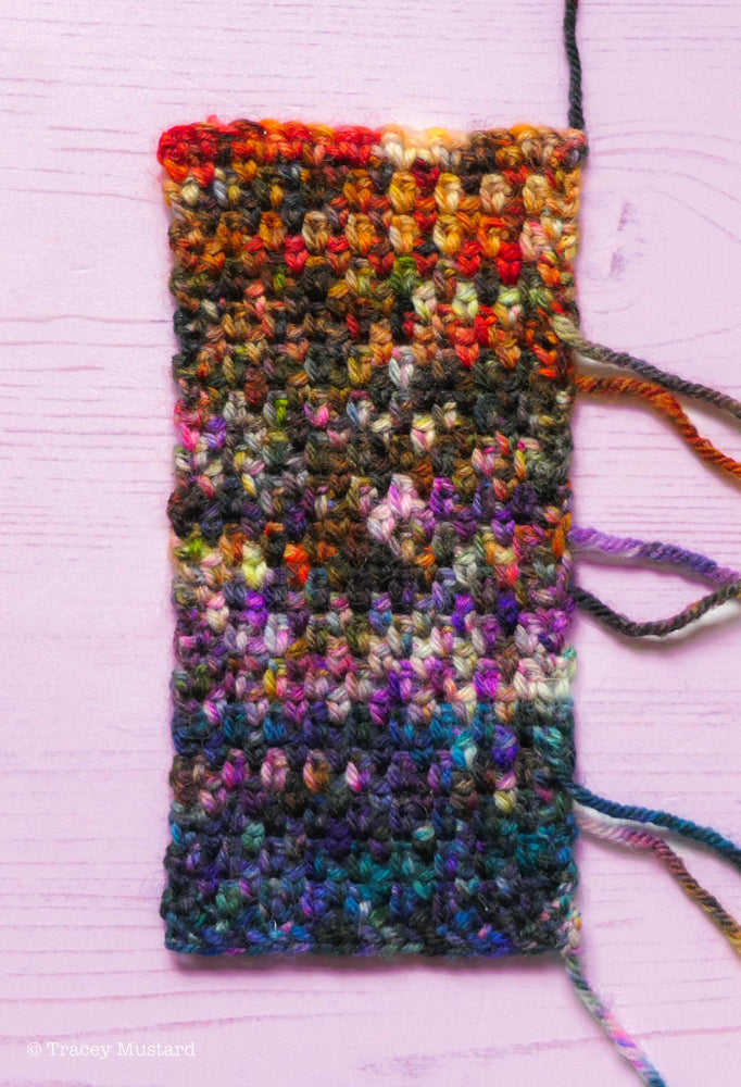 Hand dyed yarn fade swatch