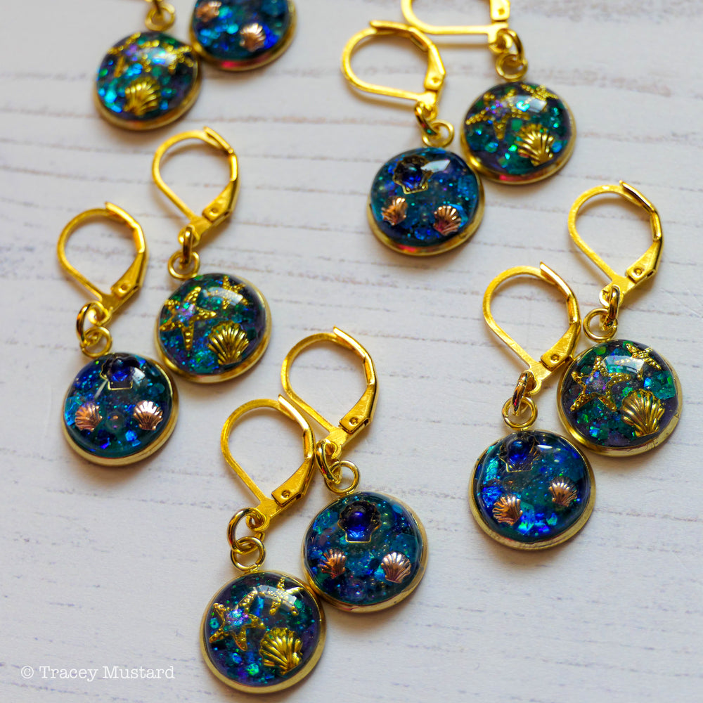 Ocean Duo // 2 x handmade resin stitch markers