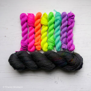 
            
                Load image into Gallery viewer, High Contrast Neon Colourwork Bundle // 100g plus 10g or 20g minis // 4ply, DK, or Aran
            
        