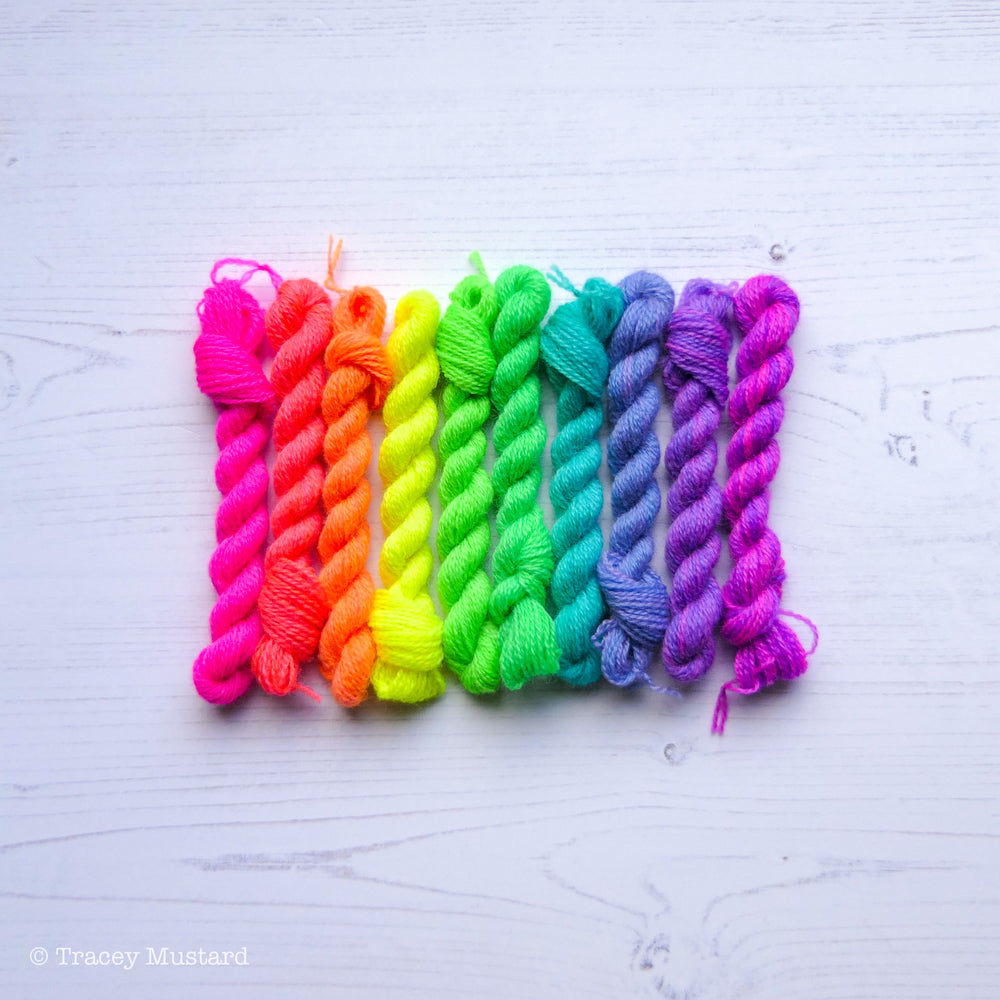 Neon Saturated Rainbow Embroidery Yarn Bundle // 10 x 3g // RTS