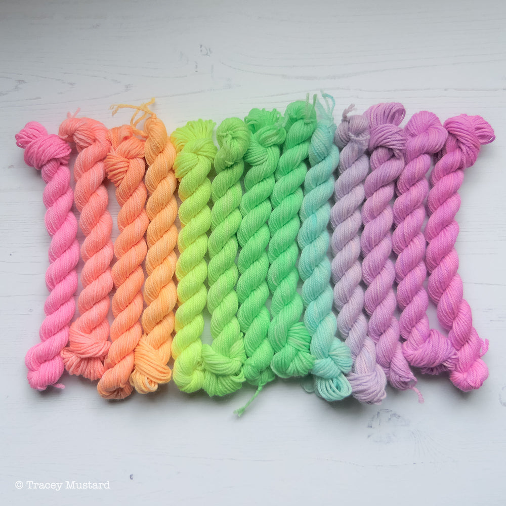 
            
                Load image into Gallery viewer, Neon Pastels Rainbow Bundle // DK 20g, or 4ply 50g // RTS
            
        